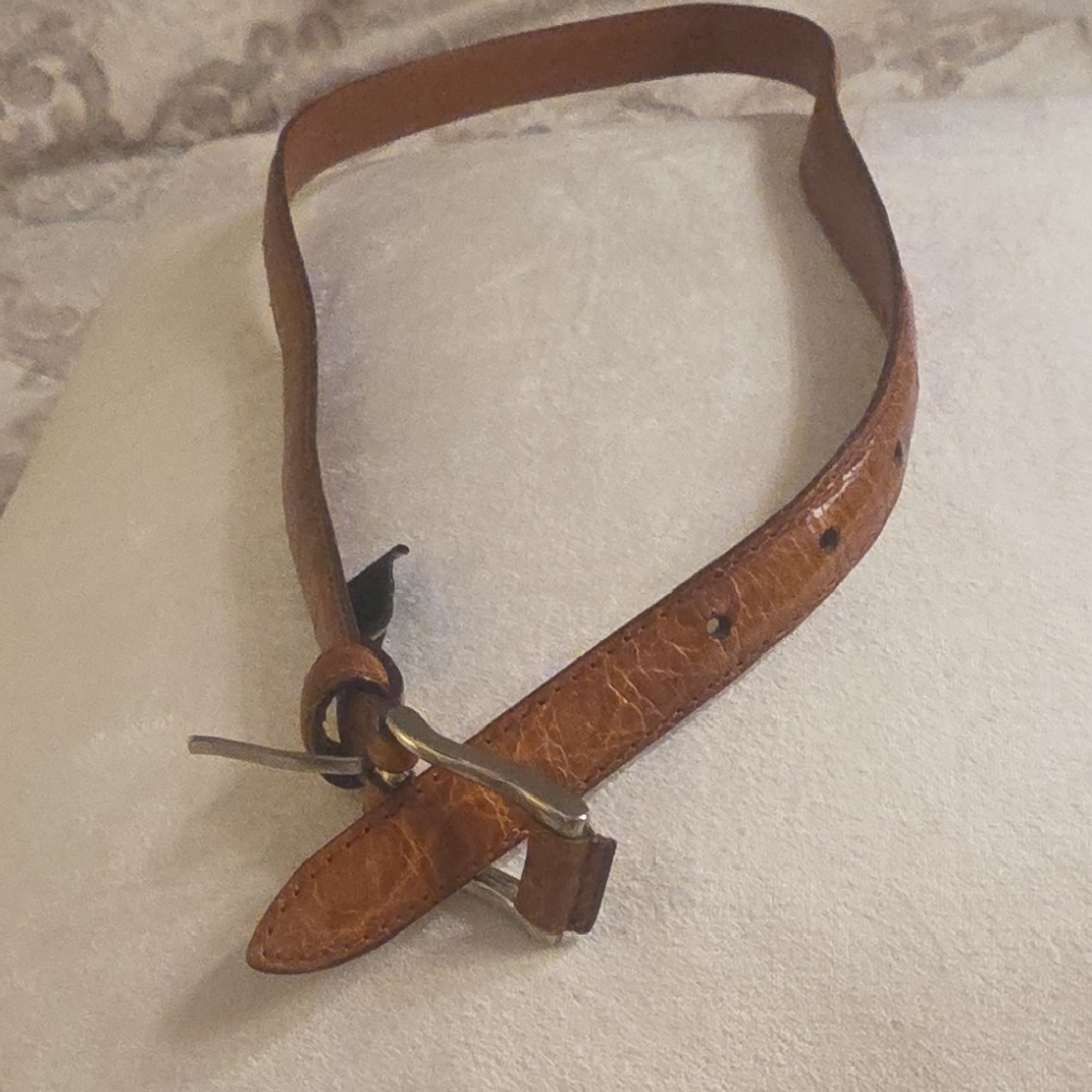Cole Haan Cognac Brown Leather Belt with Stainless Steel Buckle 1 Inch Tick